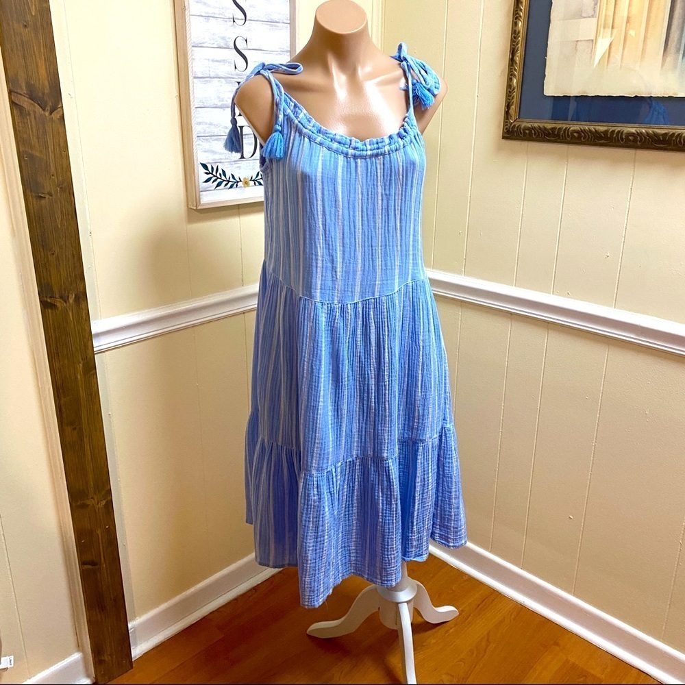Beachlunchlounge Blue and White Stripe Tassel Tie Dress - Picture 3 of 8
